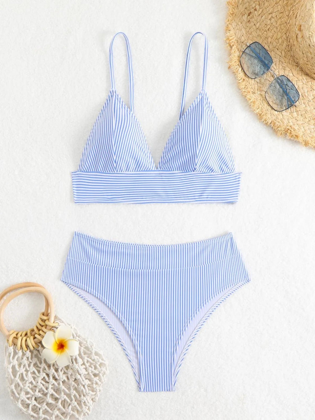 Sexy Striped Bikini Swimsuit Women's Fashionable Two - Piece Swimwear V - Neck Design with Chest Pad No Steel Support - Nouti.market