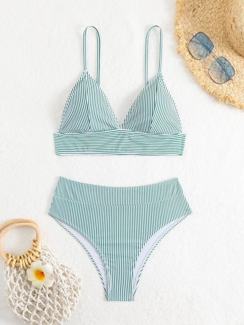 Sexy Striped Bikini Swimsuit Women's Fashionable Two - Piece Swimwear V - Neck Design with Chest Pad No Steel Support - Nouti.market