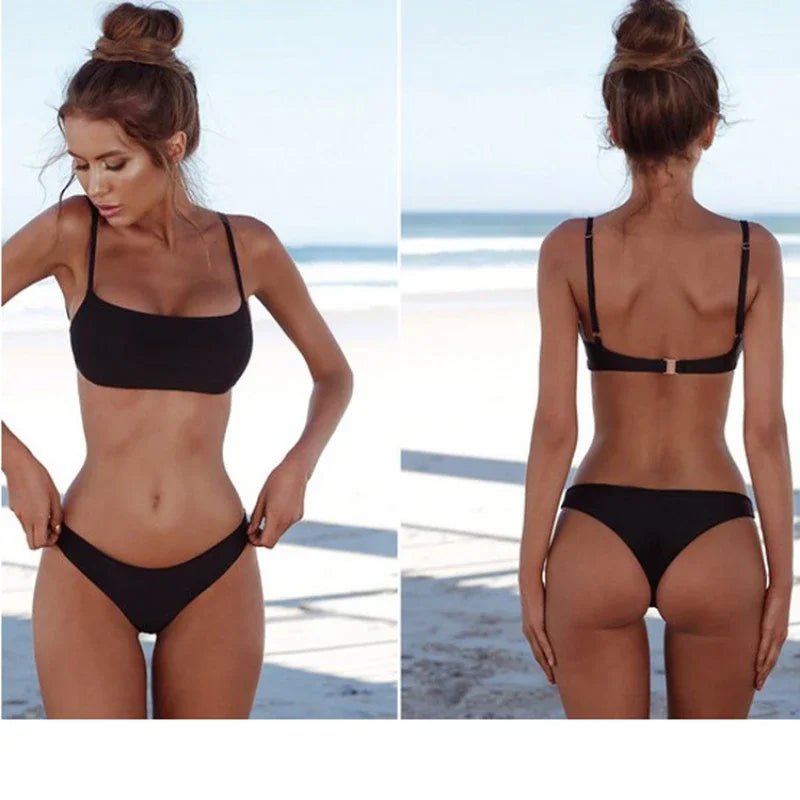 Sexy White Push Up Bikini Set Women Swimsuit Solid Micro Biquini Brazilian Plus Size Swimwear Female Low Waist Bathing Suit XL - Nouti.market