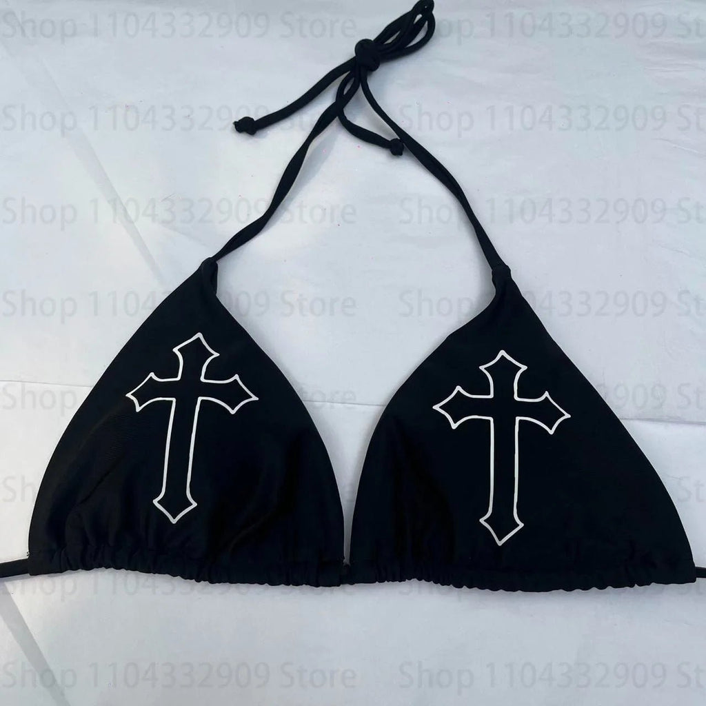 Swimsuit Two Pieces Bathing Suit 2000s Gothic Bathing Suit Star girls Swimwear Women Y2k style Punk Print Bikini Set Sexy Thong - Nouti.market