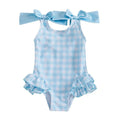 Toddler Baby Girls Swimsuit Romper Plaid Ruffles Two Bowknot Decor Beachwear Sleeveless Summer Beach Bathing Suit - Nouti.market