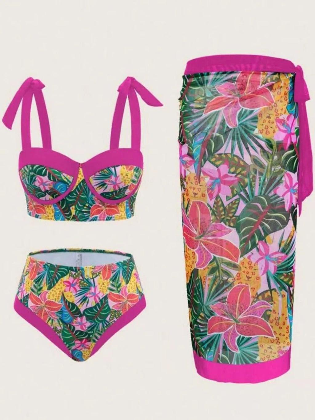 Vintage Black Floral Print Bikini 2026 Women Push Up Underwire Bra High Waist Swimsuit Beach Bathing Suit Skirt 3 Piece Swimwear - Nouti.market