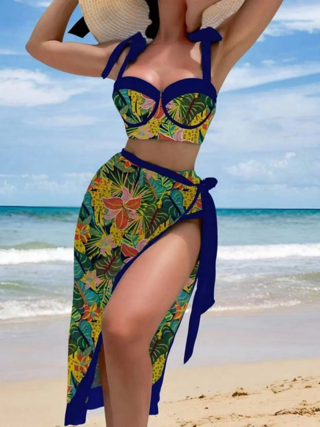 Vintage Black Floral Print Bikini 2026 Women Push Up Underwire Bra High Waist Swimsuit Beach Bathing Suit Skirt 3 Piece Swimwear - Nouti.market