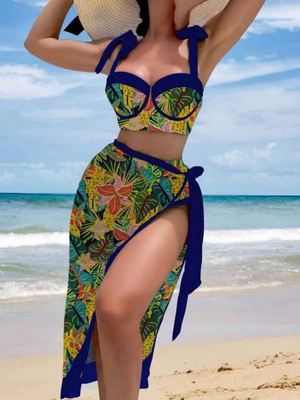 Vintage Black Floral Print Bikini 2026 Women Push Up Underwire Bra High Waist Swimsuit Beach Bathing Suit Skirt 3 Piece Swimwear - Nouti.market