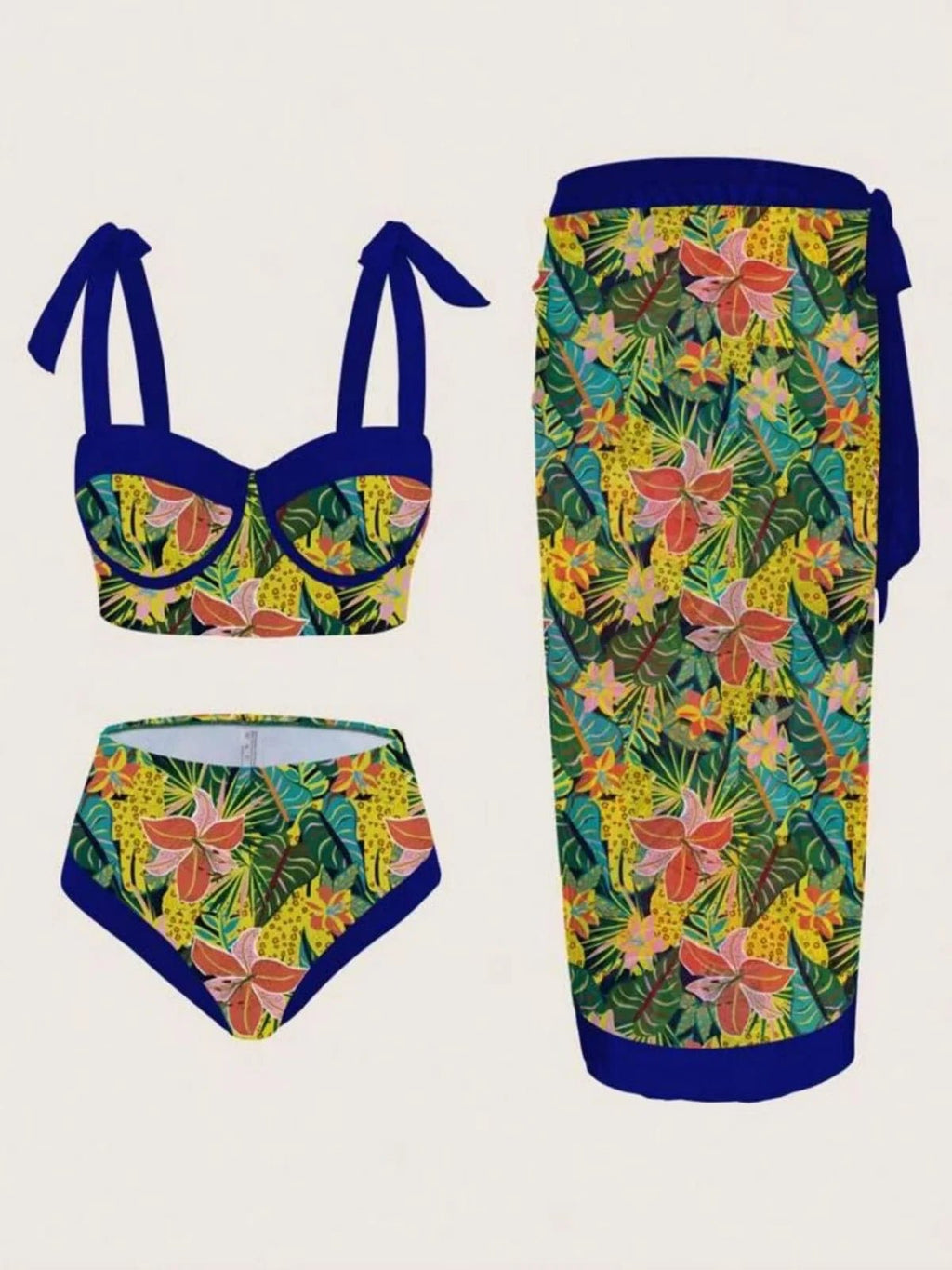 Vintage Black Floral Print Bikini 2026 Women Push Up Underwire Bra High Waist Swimsuit Beach Bathing Suit Skirt 3 Piece Swimwear - Nouti.market