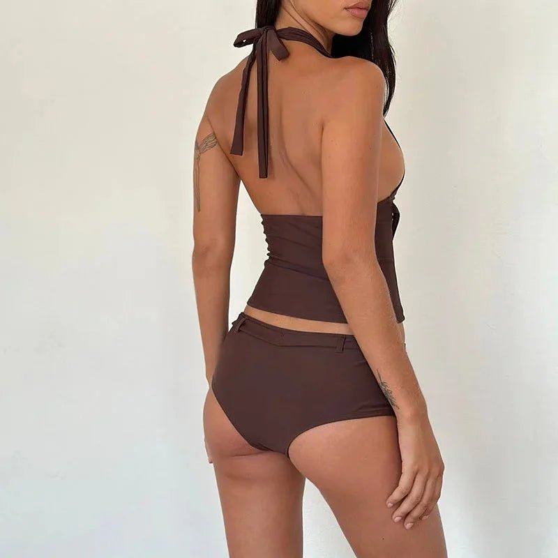 Women Tankini Swimsuits Sexy Two Piece Tummy Control Halter V Neck Tie Back Bathing Suits | with Boy Shorts - Nouti.market