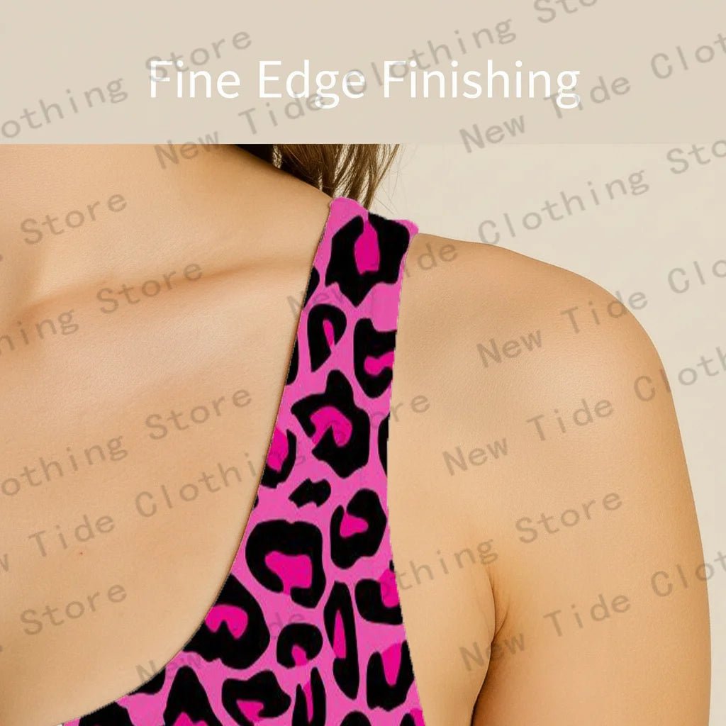 Women's Pink Leopard Print One - Piece Swimsuit Sleeveless Slim - Fit Bathing Suit for Beach Summer Vacation Pool Party Outfit - Nouti.market