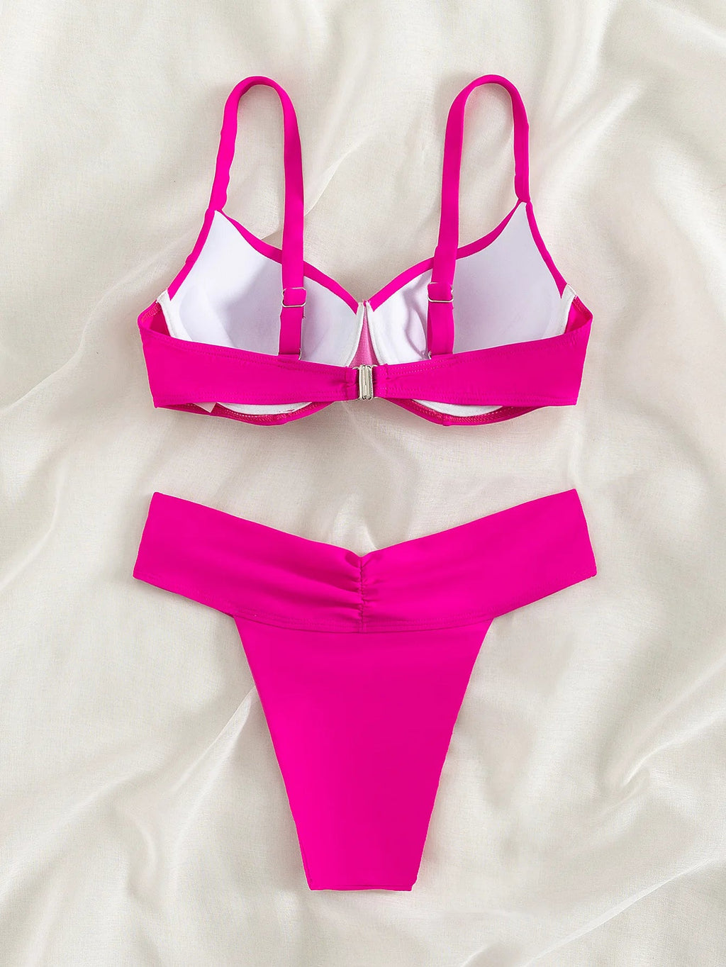Women's Two Swimsuit Sexy Hot Pink 2 Piece Bikini High Waist Underwire Suspender Swimwear Beach Bathing Suit Beachwear 2025 New - Nouti.market