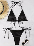 Wrap Around Halter Metallic Satin Bikini Women Swimwear Female Swimsuit Two - pieces Bikini Set Brazilian Bathing Suit Swim Lady - Nouti.market