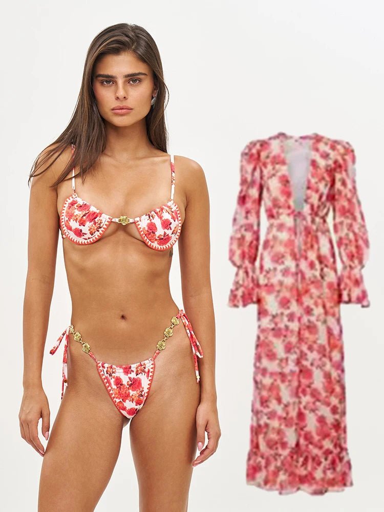 ZRTAK Long Beach Dress Ruffles Bikini Cover Up 2026 Floral Printed Swimsuits Dresses Women Sexy Cover - Ups Summer Swimming Wear - Nouti.market