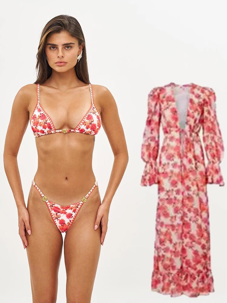 ZRTAK Long Beach Dress Ruffles Bikini Cover Up 2026 Floral Printed Swimsuits Dresses Women Sexy Cover - Ups Summer Swimming Wear - Nouti.market