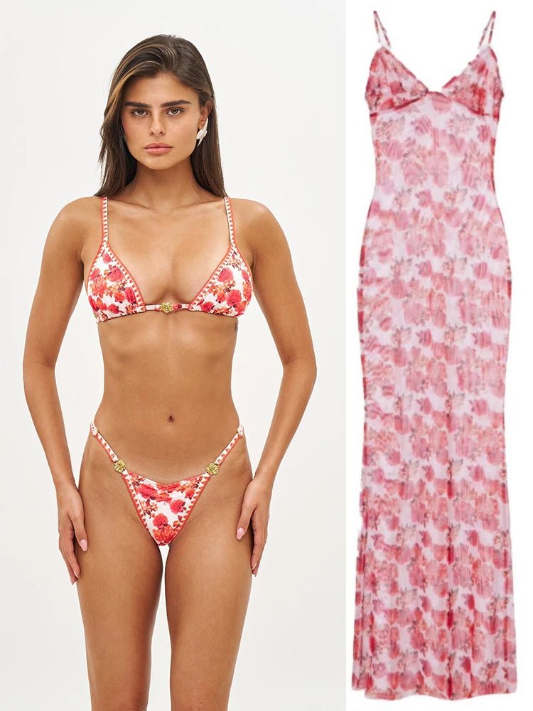 ZRTAK Long Beach Dress Ruffles Bikini Cover Up 2026 Floral Printed Swimsuits Dresses Women Sexy Cover - Ups Summer Swimming Wear - Nouti.market